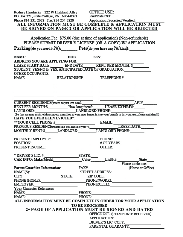 Hendricks Applications